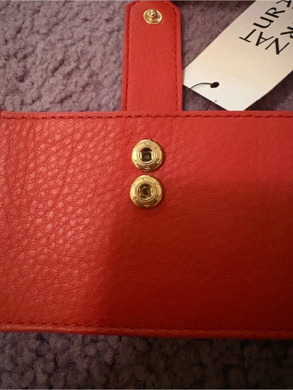 Naturalizer Orange Pebbled Leather Card Organizer with Gold Snaps
